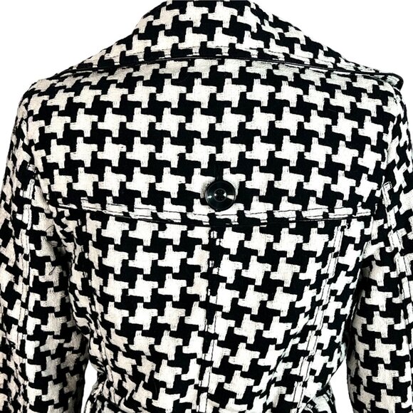 Me Jane Houndstooth Trench Coat Jacket Size S Wool Blend Black White - Picture 7 of 10